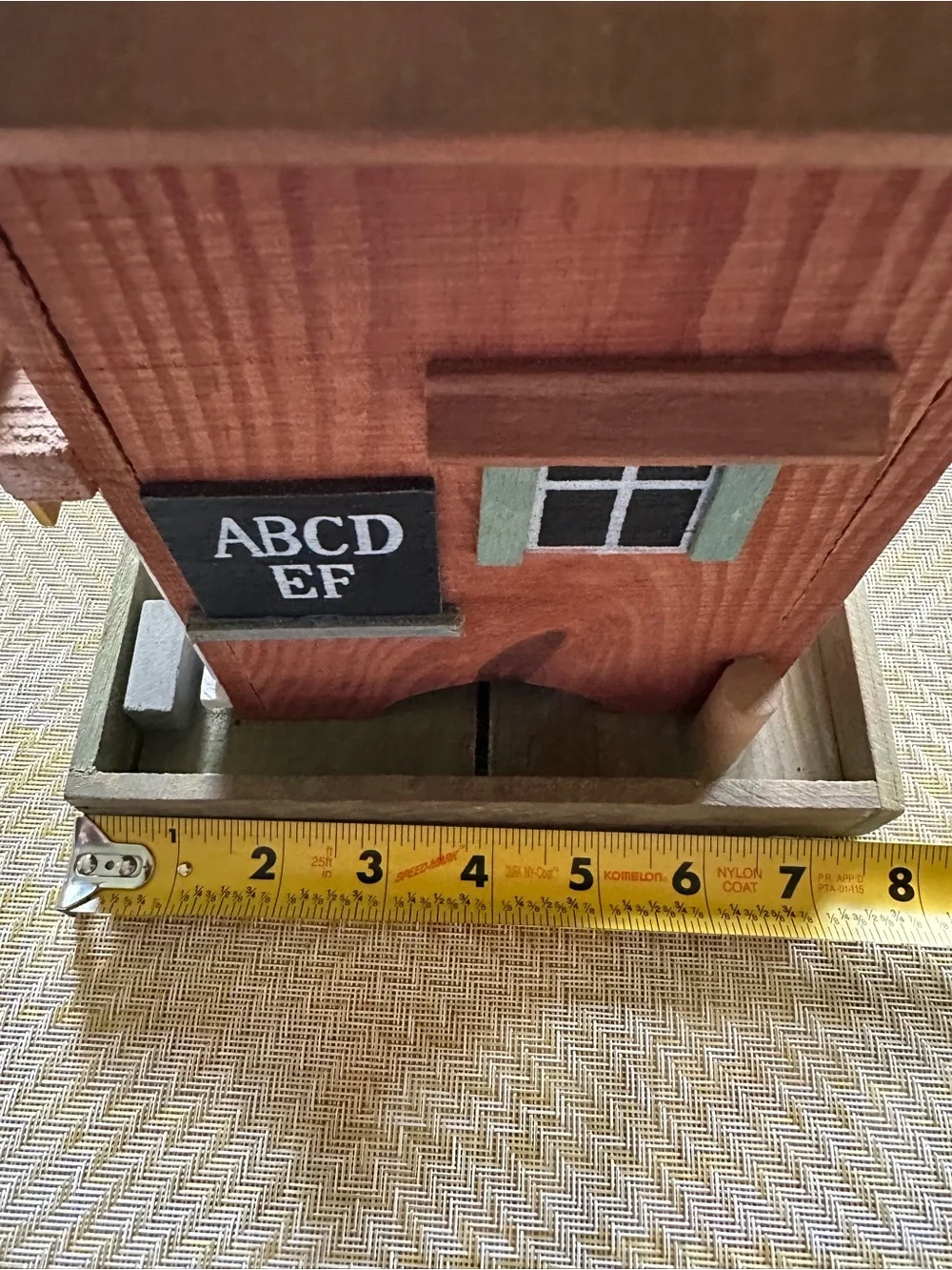 Wooden School House Decorative Bird feeder Brown with Green Accents